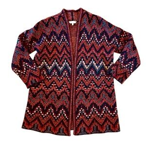 Lucky Brand Women’s Sweater Cardigan Long Sleeve Rust Black Chevron Medium